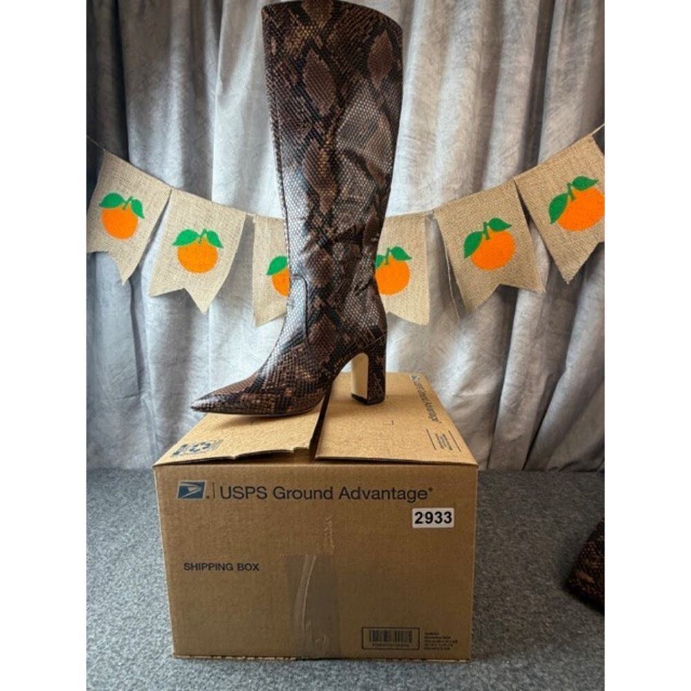 Steve Madden Brown Snake Print Knee High Pointed Toe Boots Size 7M Wide Calf NEW - Picture 9 of 9
